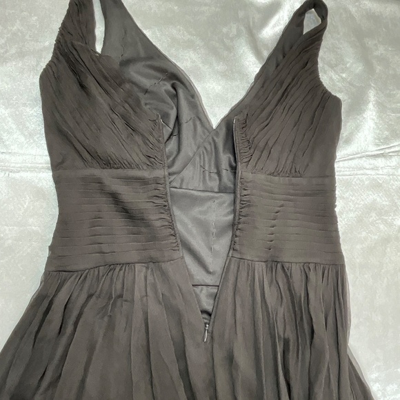 Tadashi Petite 6P 100% Silk Brown Cocktail Dress Ruched V-Neck Midi Evening - Picture 11 of 14